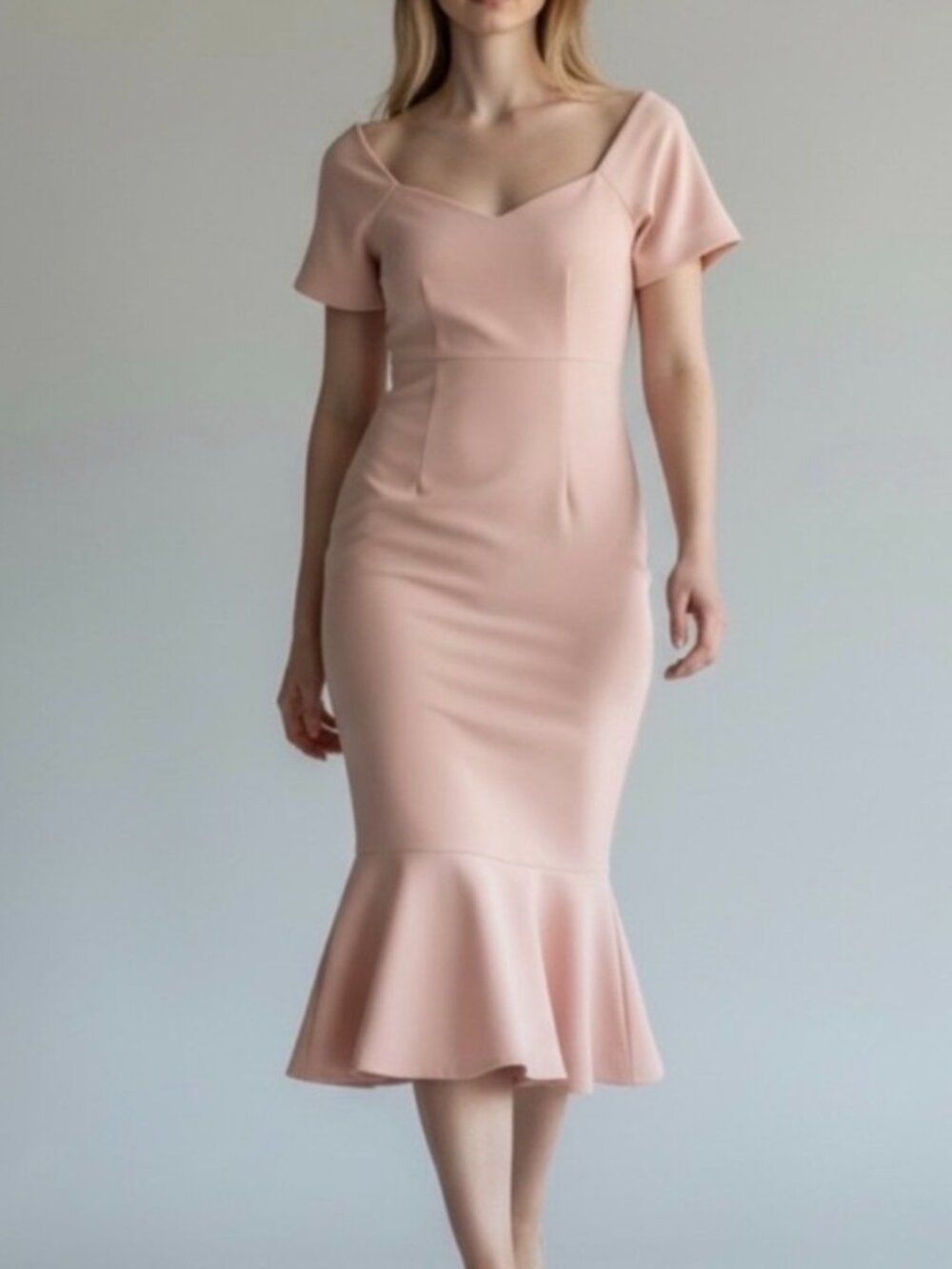 Cinq A Sept Marta Baby Pink Midi Off The Shoulder Bodycon Sheath Dress US 2